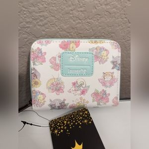 New Loungefly Disney Princess Sidekicks Floral Mini Zip Wallet